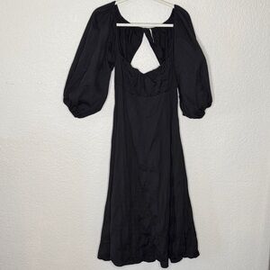 Free People Off the Shoulder Puff Sleeve Keyhole Button & Tie Back Midi Dress